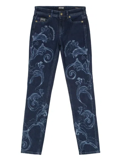 Versace Jeans Couture Baroque-motif Jeans In Blue