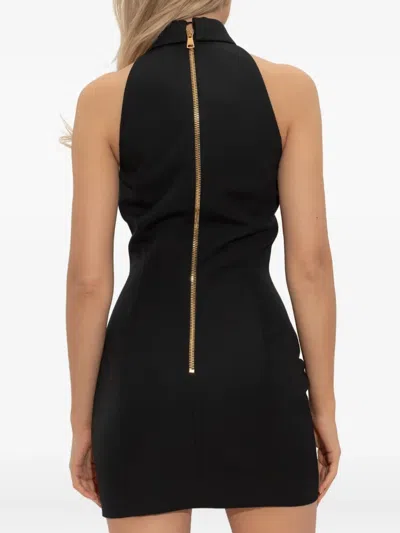Balmain Black Dress With Pointed Collar And Logo Buttons On The Front In Black