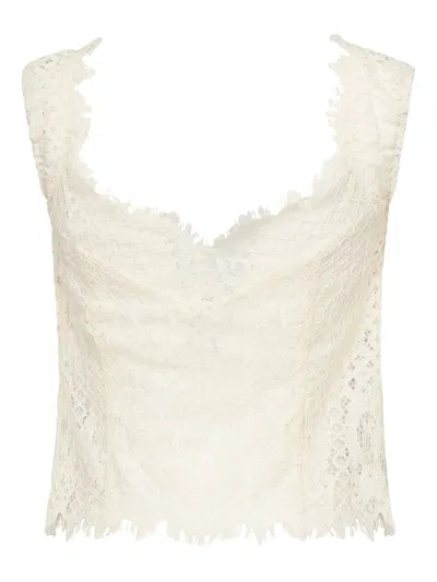 For Love & Lemons Crochet-lace Buttoned-up Top In Neutral