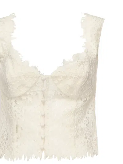 For Love & Lemons Crochet-lace Buttoned-up Top In Neutral