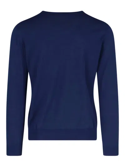 Drumohr Ribbed V-neck Sweater With Long Sleeves In Blue
