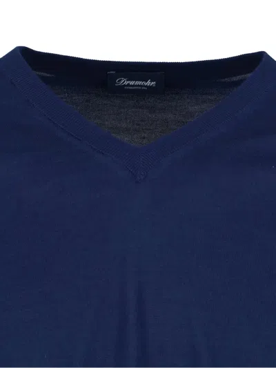 Drumohr Ribbed V-neck Sweater With Long Sleeves In Blue