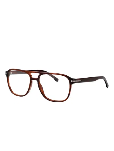Hugo Boss Boss Brown Horn Acetate Glasses In Multi