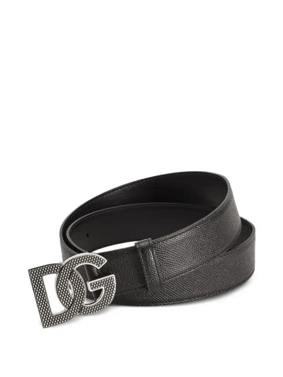 Dolce & Gabbana Logo-embellished Leather Belt In Black