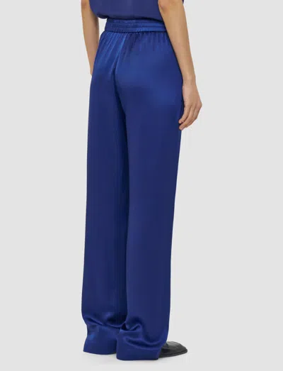 Joseph Womens Cobalt Sahel Straight-leg High-rise Silk-satin Trousers In Blue