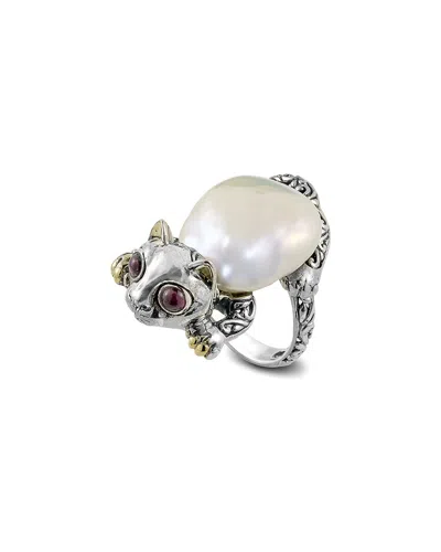 Samuel B. Silver & 18k Rhodolite Pearl Ring