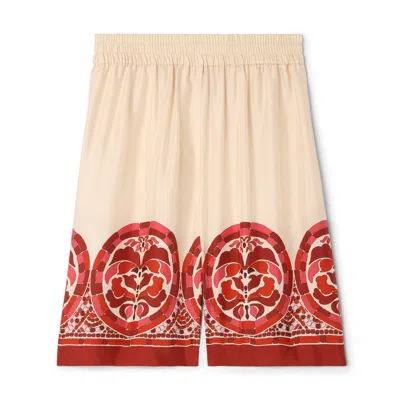 La Doublej La Double J Palazzo Printed Silk-twill Shorts In Red