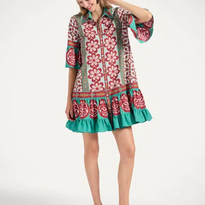 La Doublej Choux Floral-print Cotton-poplin Mini Shirt Dress In Multi