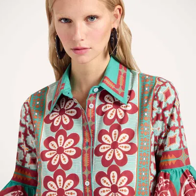 La Doublej Choux Floral-print Cotton-poplin Mini Shirt Dress In Multi