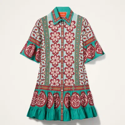 La Doublej Choux Floral-print Cotton-poplin Mini Shirt Dress In Multi