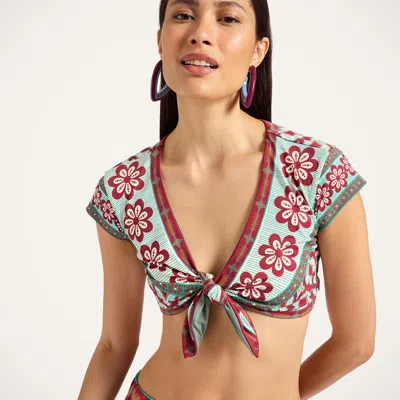 La Doublej Bardot Floral-print Tie-front Top
