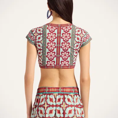 La Doublej Bardot Floral-print Tie-front Top