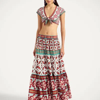 La Doublej Bardot Floral-print Tie-front Top