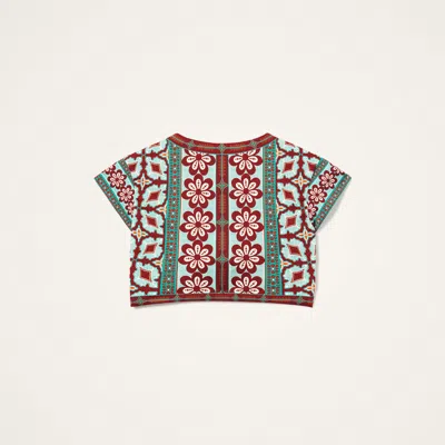 La Doublej Bardot Floral-print Tie-front Top