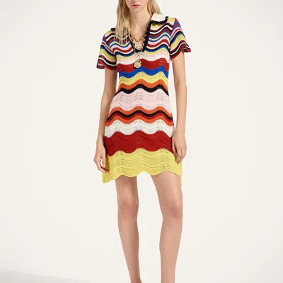La Doublej Wave-pattern Collared Mini Dress