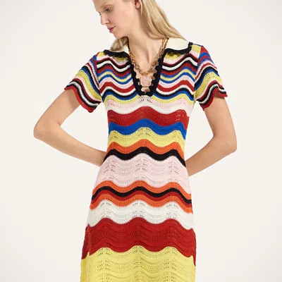 La Doublej Wave-pattern Collared Mini Dress