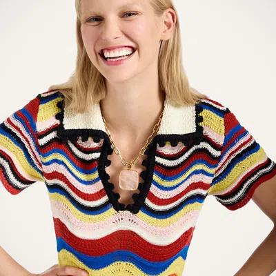 La Doublej Wave-pattern Collared Mini Dress