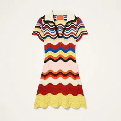 La Doublej Wave-pattern Collared Mini Dress