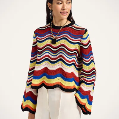 La Doublej Wave-pattern Bell-sleeve Sweater