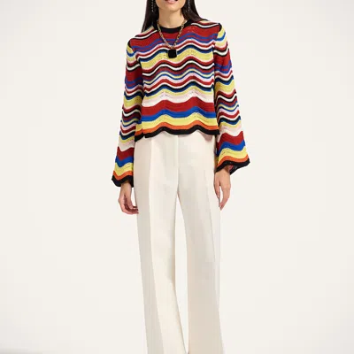 La Doublej Wave-pattern Bell-sleeve Sweater