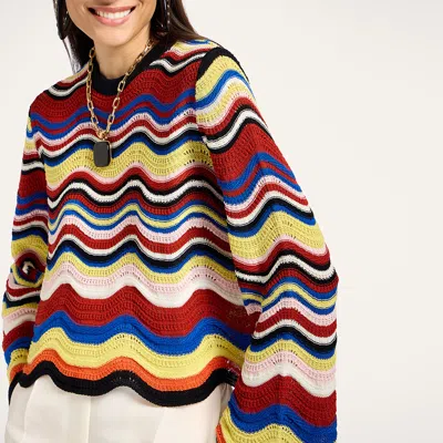 La Doublej Wave-pattern Bell-sleeve Sweater
