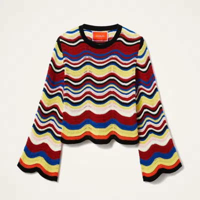 La Doublej Wave-pattern Bell-sleeve Sweater