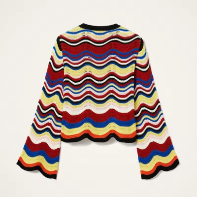 La Doublej Wave-pattern Bell-sleeve Sweater