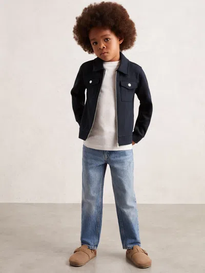 Reiss Navy Blue Interlock Zip Through Overshirt