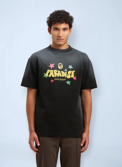 Palm Angels Paradise Print T-shirt In Black