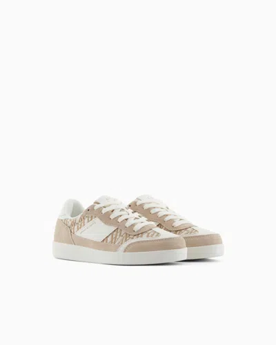 Armani Exchange Sneakers With Allover Logo Inserts In White