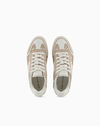 Armani Exchange Sneakers With Allover Logo Inserts In White