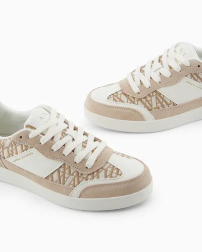 Armani Exchange Sneakers With Allover Logo Inserts In White