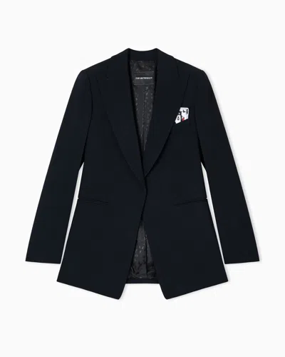 Emporio Armani Single-breasted Blazer In Envers Satin With Jeu De Cartes Detail