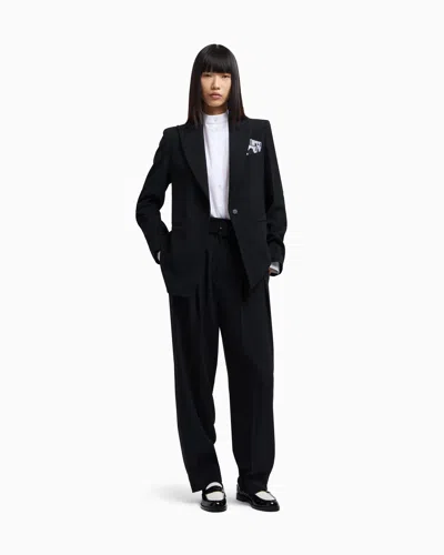 Emporio Armani Envers Satin Trousers With Pleats And Belt In Black
