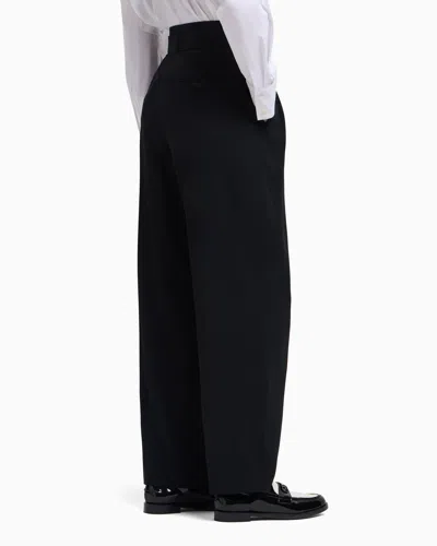 Emporio Armani Envers Satin Trousers With Pleats And Belt In Black