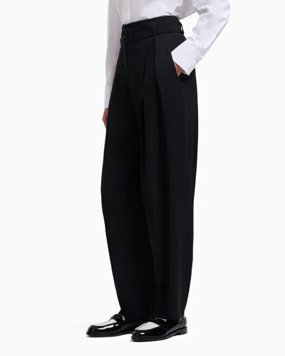 Emporio Armani Envers Satin Trousers With Pleats And Belt In Black