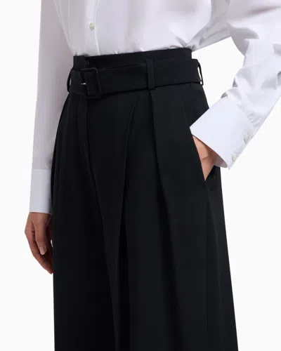 Emporio Armani Envers Satin Trousers With Pleats And Belt In Black