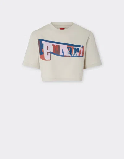 Ferrari Cropped T-shirt With Color Block Logo Print