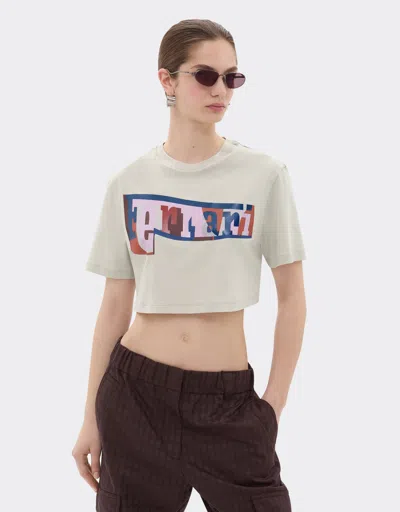 Ferrari Cropped T-shirt With Color Block Logo Print