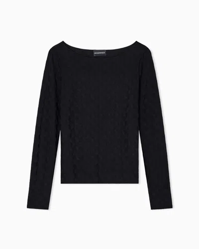Emporio Armani Jacquard Jersey Jumper With A Geometric Pattern In Black