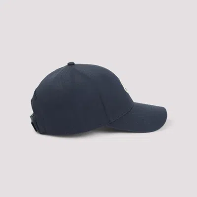 Moncler Structured Black Gabardine Baseball Cap With Logo Patch In Blue