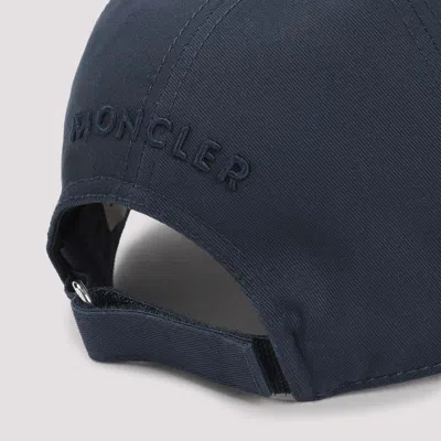Moncler Structured Black Gabardine Baseball Cap With Logo Patch In Blue