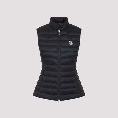 Moncler Quilted Black Vest With High Collar And Fitted Silhouette In Black