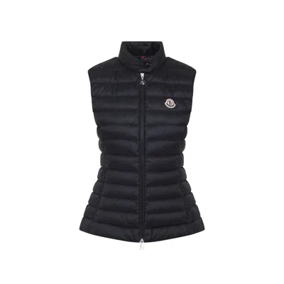 Moncler Quilted Black Vest With High Collar And Fitted Silhouette In Black