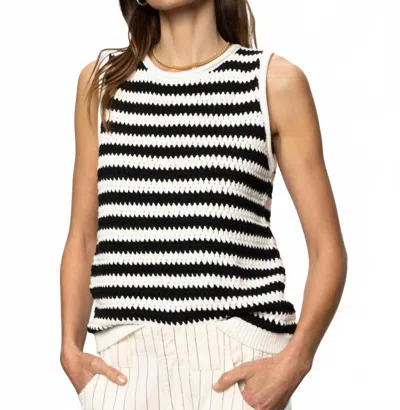 Sanctuary Striped Crochet Shell Sweater In Chalk Black Stripe