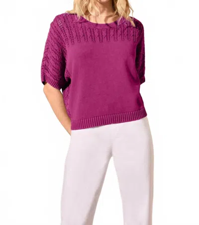 Tribal Special Wash Fancy Stitch Short Sleeve Sweater In Passion Fruit In Purple