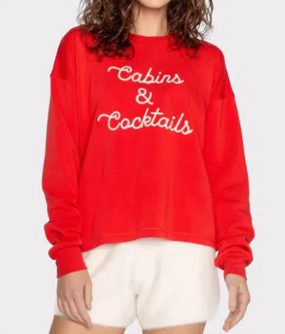 Pj Salvage Cabins & Cocktails Flannels Long Sleeve Top In Scarlett In Red