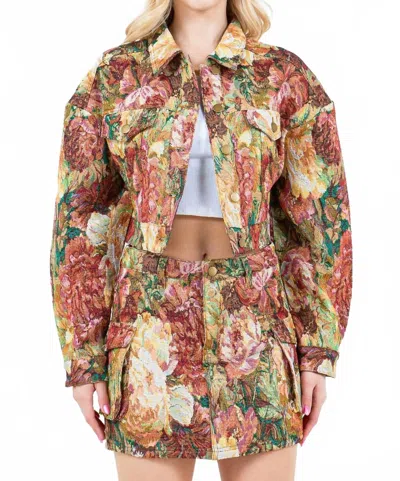 American Bazi Autumn Jacquard Crop Jacket In Multi In Multi