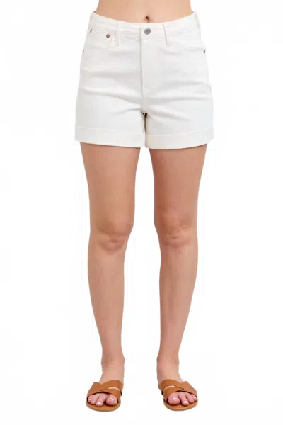 Judy Blue High Waist Yoke And Rainbow Stitch Detail Denim Short In White