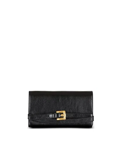Balmain Crinkled Leather Wallet With Shuffle Chain In Black